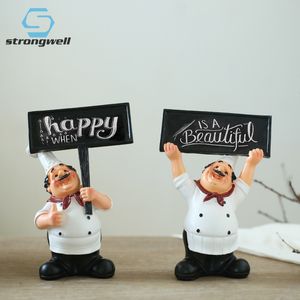 Strongwell American Chef Statue Welcome Figurine Blackboards Model Home Decoration Accessories Kitchen Ornament Resin Craft Gift LJ200903