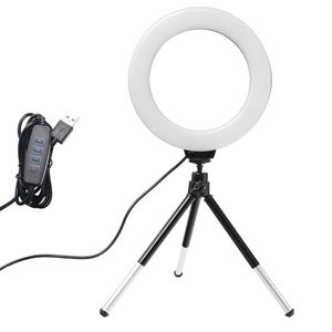6inch Selfie Desktop Ring Lighting LED Lamp with Tripod Stand Phone Holder for Live Stream Makeup Video Photography Studio