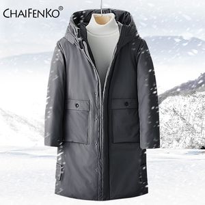 CHAIFENKO Brand Winter Warm Down Jacket Men Casual Business Long Thick Hooded windbreaker Coat Men Solid Fashion Parkas Men 3XL 201130