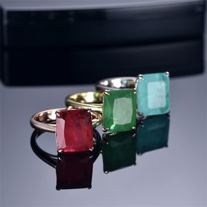 TKJ Emerald Ring Ruby Orygine 100% 925 Silver Panie Square Wedding Engagement 925 Sterling Biżuteria Akcesoria Prezent 220216