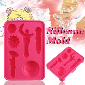Original Sailor Moon Wand Mote 4 Former Bakeware Jelly Pudding Silikonformar Tårta Choklad Ice Cube Oven Mögel Cosplay Props T200703