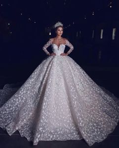Glamorous Wedding Dresses Lace Appliques 3D Flower Bridal Gowns Floar Long Sleeves Sweetheart Robe de mariée Custom Made