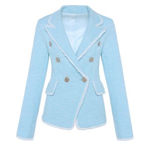 HIGH STREET New Fashion Designer Blazer Women's Double Breasted Lion Buttons Tassel Fringe Tweed Blazer Jacket 201102