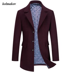 Новое поступление зимний стиль мужчины бутик-досуг шерстяное пальто Высокое качество твердого единственной кнопки мужская траншея шерстяная пальто M- LJ201106