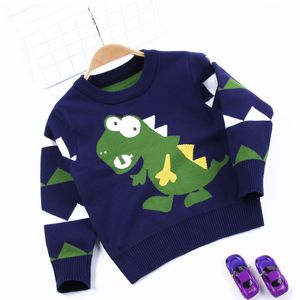 Свитер для маленьких мальчиков, осенне-зимний теплый пуловер, топ, милый вязаный свитер с рисунком динозавра, одежда для маленьких мальчиков