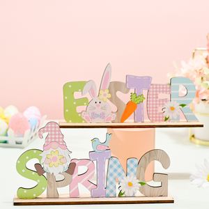 Party Supplies Easter Wooden Table Signs Decors Bunny Gnome Sculpture Spring Tabletop Centerpiece Ornament KDJK2201