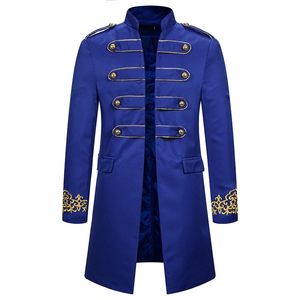 Королевская голубая вышивка стенд воротник пиджака мужчин свадебный жених тонкий подходящий костюм куртка мужчины вечеринки выпускного пальто одежда для певцов 201104
