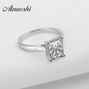 AINOUSHI 925 Sterling Silver Band Ring Rectangle Cut Sona Sintetico Donne Anelli di fidanzamento Solitare Fine Jewelry Ring Y200106