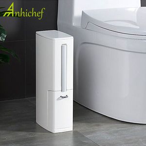 Multi-function 6L Narrow Plastic Trash Can Set with Toilet Brush Bathroom Waste Bin Dustbin Trash Cans Garbage Bucket Garbage LJ201128