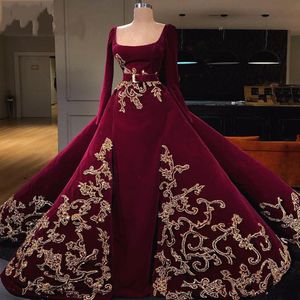 Dark Red Overskirts Long Sleeves Prom Dress New Arrival Appliques Special Occasion Party Gown Custom Made