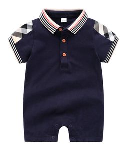 Pagliaccetto neonato ragazzi plaid risvolto tute manica corta bambini nati pannolino estate neonato cotone vestiti da arrampicata carino WQ