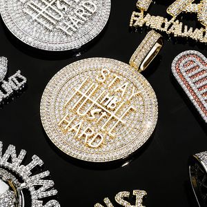 Iced Out Round Pendant Necklace Letter Saty Hard Gold Silver Plated Mens Hip Hop Halsband smycken