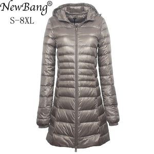 Bang 7xl 8xl بالإضافة إلى سترة طويلة للنساء Winter Winter Ultra Light مع معاطف معطف مقنعين معاطف كبيرة الحجم 211223