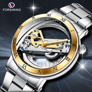 FORSINING Neue Männer Automatische Mechanische Uhren Top Marke Luxus Edelstahl Uhr Skeleton Transparent Sport männliche Armbanduhr LJ201124