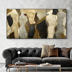 Abstract Canvas Prints Luxury Golden Painting Printed on Canvas Wall Art Pictures for Living Room Modern Home Decor Woman Body