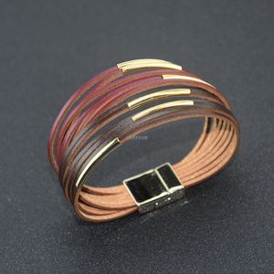 Multi Layer Wrap Leather Armband Gold Magnetic Buckle Women Armband Bangle Cuff Fashion Jewelry Will and Sandy