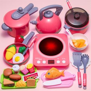 جديد للأطفال المطبخ اللعب منزل محاكاة صوت كبير وأدوات المطبخ خفيفة الطبخ الغذاء قطع الفاكهة مجموعة لعبة للبنات LJ201007