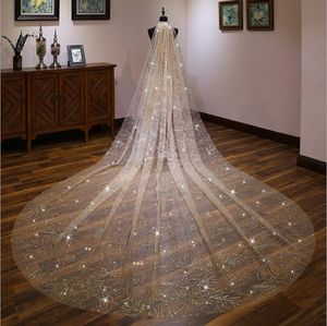 Şampanya Sparkle Kristal Gelin Veils 2021 Lüks Boncuklu Uzun Katedral Uzunluğu Arapça Müslüman Düğün Veils Kadınlar Saç Aksesuarları AL8231