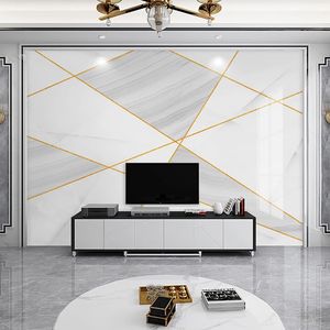 Marble costume Mural 3D Wallpaper Modern Cinzento Branco Fundo geométrico Sala TV Wall pintura da lona impermeável