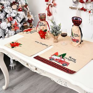 Christmas Holiday Placemats Embroidered Xmas Tree Red Truck Flower Heat Resistant and Washable Kitchen Table Decoration JK2011XB