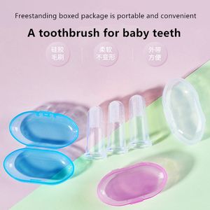 Söt baby finger tandborste med låda barn tänder rensa massage mjuk silikon spädbarn gummi rengöring borste massager set cepillo de dientes para dedos de bebe