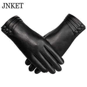 Five Fingers Luvas Jnket Women Touch Screen Glove de inverno PU Couro PU de vento mais grossa MOTOCYCLO DE VELVETO QUENTE