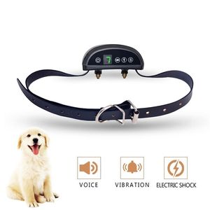 Anti Bark Device Pet Dog Training Collar Cowhide Electric Adjustable Level Static Shock Vibration Rainproof Rechargeable Collar LJ201109