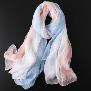 New Spring Solid Silk Scarf For Women/Ladies Gradient Long Soft Bandana Wraps and Shawls Plus Sizes Beach Female Foulard Y201007