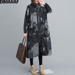 Dimanaf Outono Plus Size Casaco Casaco Mulheres Roupas Com Capuz Vintage Imprimir Senhora Outerwear Solta Bolso De Manga Longa Zíper Cardigan 201026