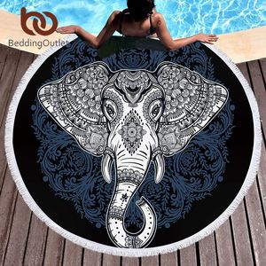 BeddingOutlet Elefanten-Mandala, rundes Strandtuch für Erwachsene, Boho-Mikrofaser-Badetuch, Quasten, böhmische exotische Yoga-Matte, Y200429