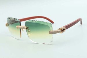 2021 Sonnenbrille mit Mikropavé-Diamanten und Cut-Linsen 3524020, originale Bügelbrille aus Holz, Größe: 58-18-135 mm
