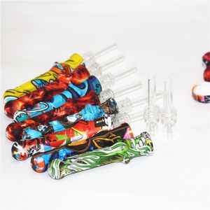 Rauchen von Silikon-Nektar mit 14 mm Titan-Quarz-Spitzen, Silikon-Bongs, Glasrohr-Ölplattform