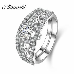 AINUOSHI 4 Prongs Simulated Round Cut Bridal Ring Set Luxury 925 Sterling Silver Halo Ring Women Engagement Anniversary Jewelry Y200106