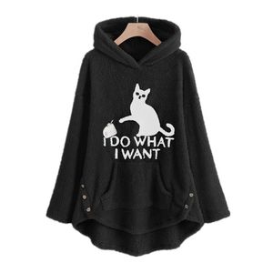 2021 Nya Kvinnor Streetwear Hip Hop Sweatshirt Pullover Funny Cat Sweatshirt Hoodie Bomull Höst Pullover Toppar