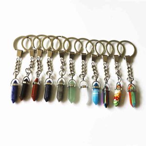 10Pcs Arrival Natural Quartz Stone KeyRing Yoga OM Pendant Keychain Women Bag Hangle Car Jewelry Accessories