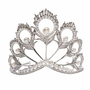 Fröken Universe Crown Pearl Rhinestone Tiara Pageant Queen Crown Wedding Hair Smycken J0113