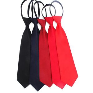 Sıska Boyun Bağları toptan satış-Boyun Kravatlar Önceden Bağlı Kravat Mens Sıska Fermuar Kırmızı Siyah Mavi Katı Renk Ince Dar Damat Parti Kadın Elbise