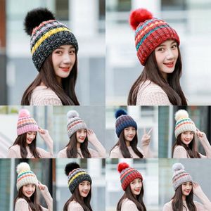 Autumn Winter Wool Knit Warm Hat Women Warm Article Spell Color Ski Beanie Cap