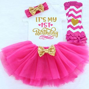 It's My First Birthday Clothes Autumn Winter Girls Dress Christening Gowns Long Sleeve Clothing Tutu Party Outfits 24M Q1223