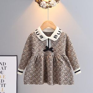 Vestidos de princesa de malha de alta qualidade para meninas, primavera, outono, estampado, para crianças, vestido de manga comprida, vestido de laço, de 1 a 6 anos