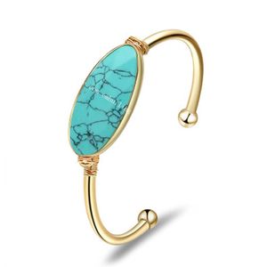 30pcs Yeşil Turkuaz Doğal Labradorite Taş Manşet Bileklik El Yapımı Tel Sarılı Altın Kaplama Bezel Oval Taş Açık Cuff Bilezik Takı