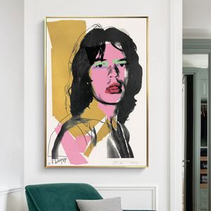 Retro Andy Warhol Poster Canvas Painting Mick Jagger Portrait Posters and Prints Wall Pictures for Living Room Home Decoration