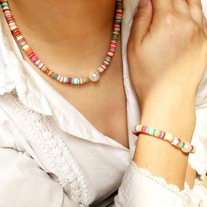 Earrings & Necklace Vekno Vinyl Heishi Disc Bracelet Choker Pearl Polymer Clay Beads For Women Boho Beach Surf Jewelry Set Gift1