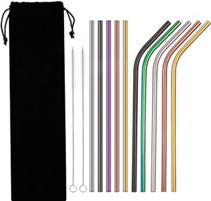 304 Stainless Steel Straw 6*215 mm Drinkware Reusable Colorful Drinking Straws Metal Straight Bent With Case Cleaning Brush Set Party Kitchen Accessory Boutique 29