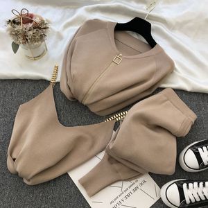 نساء سستة سحاب سوائم سفن سراويل + سراويل مجموعات + سترة المرأة أزياء السراويل بنطلون 2 PCS Outfit 201007