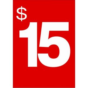 $ 15 знак карты плакат A4 акция реклама цена цена бумаги супермаркет магазин потолочная полка стола столешница вершина баннер