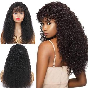 Färgade Bangs Brasilianska Curly Human Hair S med Fring Ombre Machine Made Wig