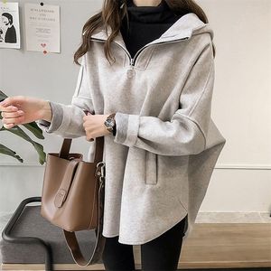 Hoodie Casual Women Herbst Winter Koreanisch Japan Lose Langarm Zipper Sweatshirts Pullover Kapuze 201202