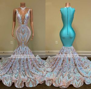 Sparkly Cekiny Prom Dresses 2022 Luksusowe Mermaid Mesh Black Girls Plus Size Sexy Długie Vintage Formalna Suknia Wieczorowa Graduation