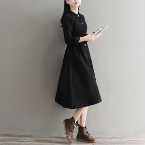 Mori menina outono inverno mulheres vestido preto vire para baixo corduroy sólido vestidos de festa manga cheia elegante vestido de linha 2xl 201008